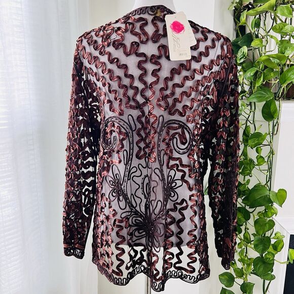 *New* Moratile Brown Wearable Art Sheer Soutache Jacket - Size Large / XL - Picture 6 of 8